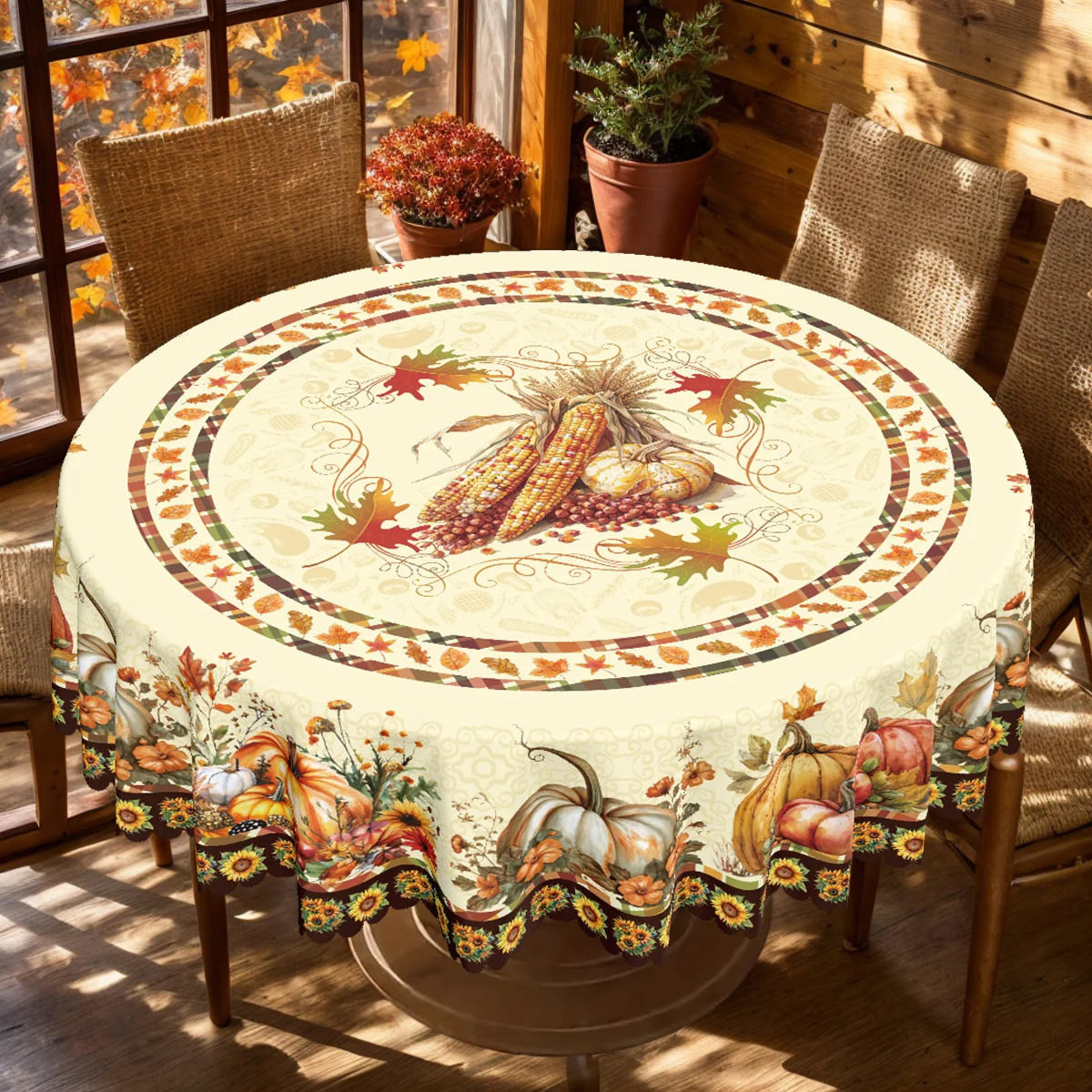 1 piece, autumn Thanksgiving-themed party tablecloth, with maple leaves, pumpkins, corn, sunflowers and flowerszyc