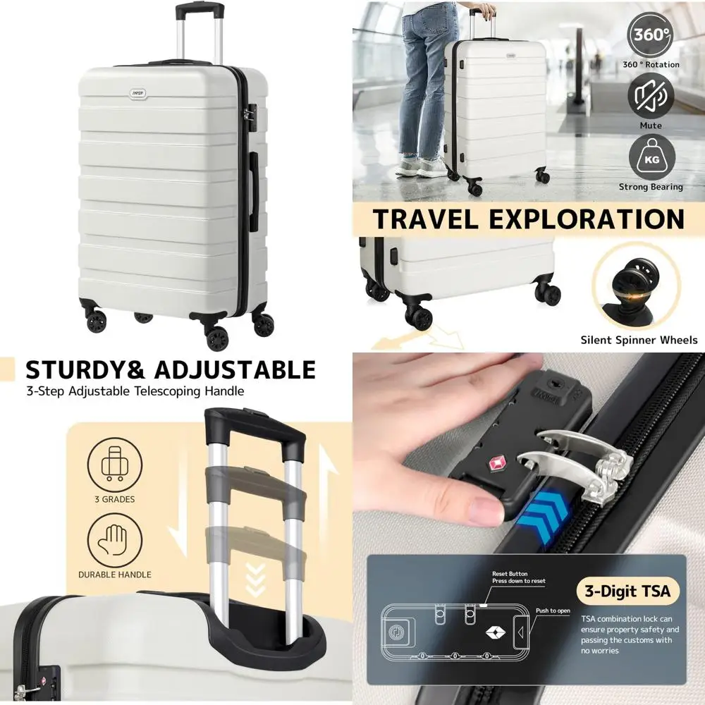 

Lightweight ABS Hardside Suitcase with 4 Universal Wheels, TSA Lock, Large 28 Inch, White for Travel