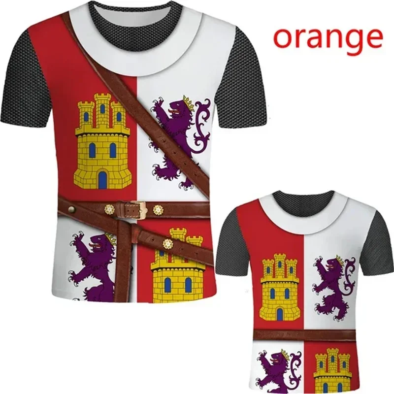 Summer Hot Selling Men's 3D Printed Interesting Medieval Battle Armor Role-playing T-shirt Retro Style Knight Armor Casual Top