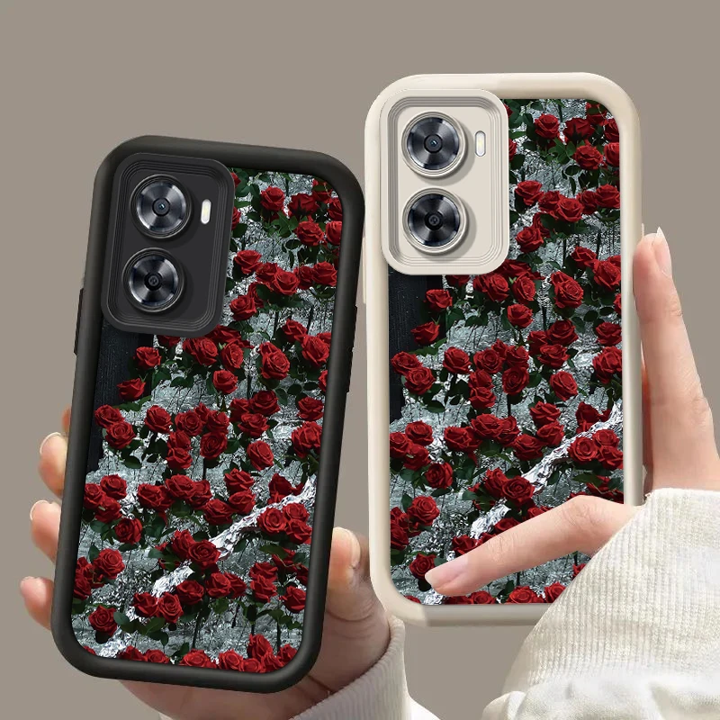 A 57 Luxury Rose Flower Silicone Phone Case On For Oppo A57 4G 2022 A57e A57s A77 A77s Camera Protetive Cover