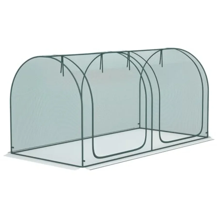 

8' x 4' Crop Cage Plant Protection Tent with Two Zippered Doors Storage Bag and 4 Ground Stakes for Garden Yard Lawn Green