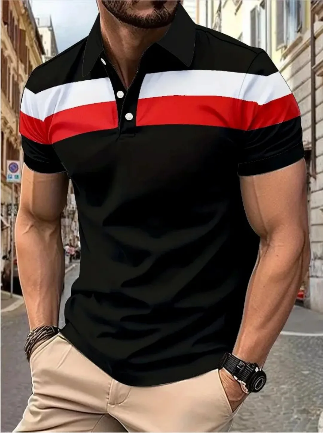 

The new men's short-sleeved POLO shirt for summer 2025 is casual fashionable comfortable and soft with 3D striped printing