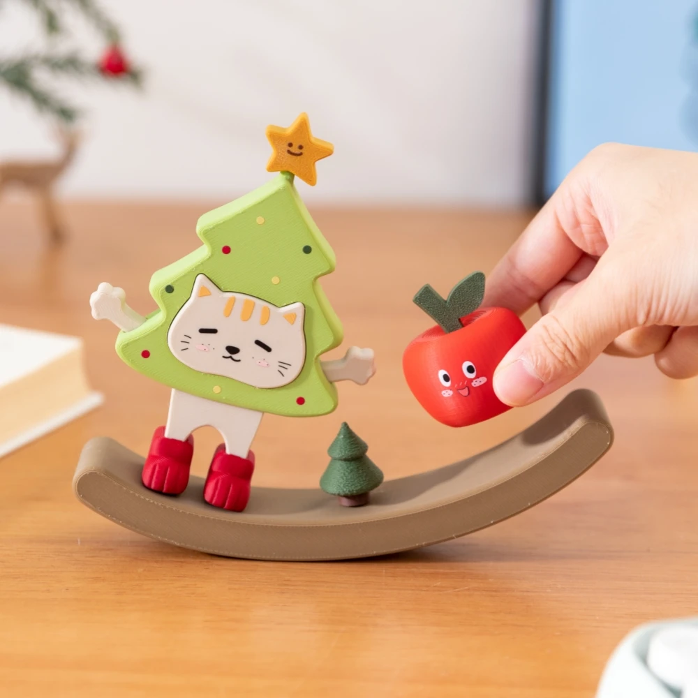 Cute Cat Christmas Tree Rocking Ornament Collectible Figurines Ornaments Home Holiday Tabletop Decor Christmas Decorations Gift