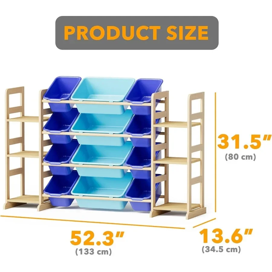 Toy Storage Organizer with 6 Shelves and 12 Bins for Bedroom and Playroom: Functional Bin Shelf with 12 Storage Bins Blue and N