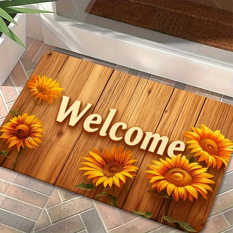 Fresh Spring Floral Style Light Green Tiny Daisy mat Home Sweet Home Cursive Script Print Non Slip  Entryway Floor Doormat