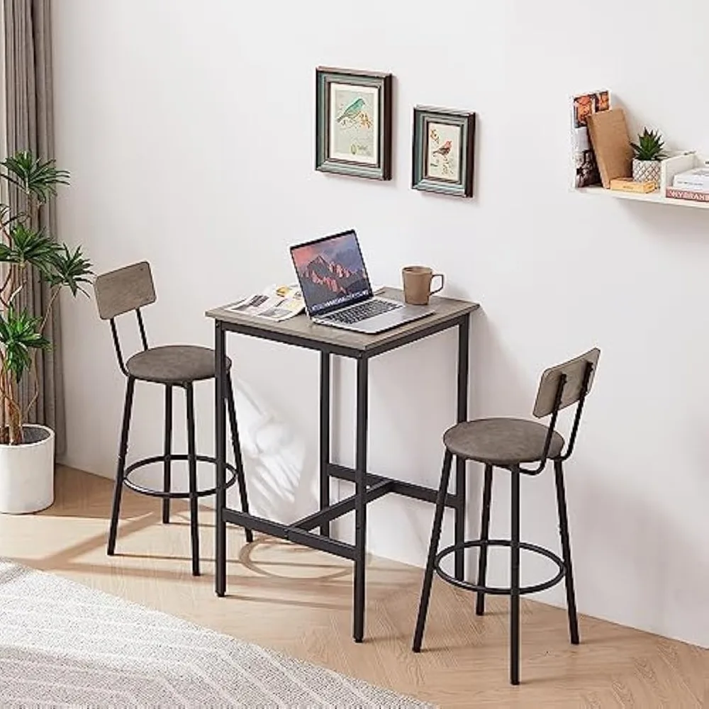 

Bar Table and Chairs Set, 3-Piece Small High Top Table and 2 Stools with PU Soft Seat and Backrest, Square Dining Table Set for