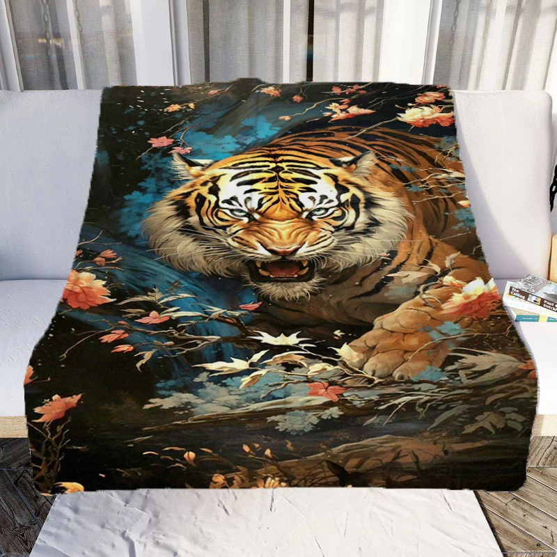 

Japanese style tiger tattoo printed blanket fashion flannel blanket comfortable lazy sofa blanket super soft bed sheet mattress