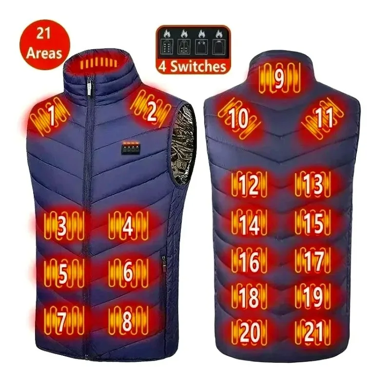 

COMXZ 21-зонный жилет с подогревом для мужчин, зимняя легкая теплая куртка, безопасное от USB, пальто без рукавов с питанием от 5 В, долговечная термоодежда