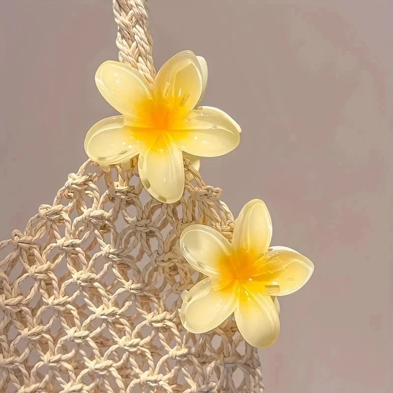 6 قطع من دبوس الشعر على شكل زهرة هاواي اللطيفة للفتيات، مشابك قرش حلوة وردية اللون، إكسسوارات شعر صيفية لقضاء العطلات على الشاطئ للنساء ذات الشعر السميك