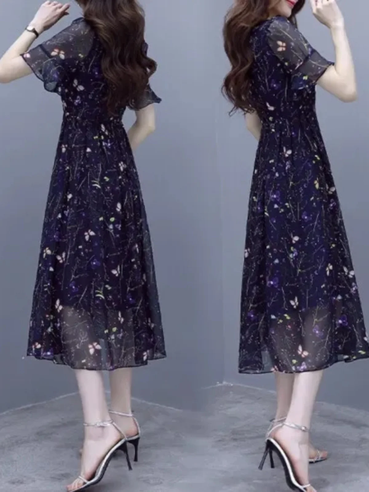 Robe d'été en mousseline de soie à imprimé Floral pour femmes, v-ne 3/4 Sve, coupe cintrée, jupe féerique, Ensemble décontracté, exclusif en ligne