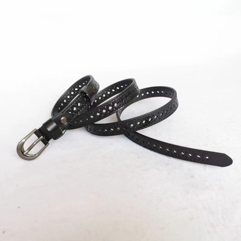Neuer Einfacher Multifunktionaler Retro Silberner Schmaler Koreanischer Stil Damen-Gürtel, Schwarze Dornschließe Hohler Kleiner Ledergürtel – Detail 7