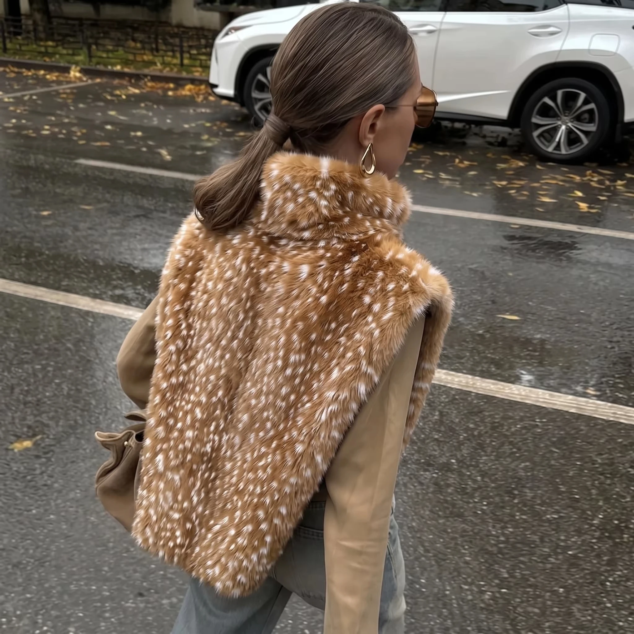 Women Deer Spot Faux Fur Scarf, Luxury Thick Fluffy Neck Warmer, Winter Fashion Large Wrap Shawl 2026 New