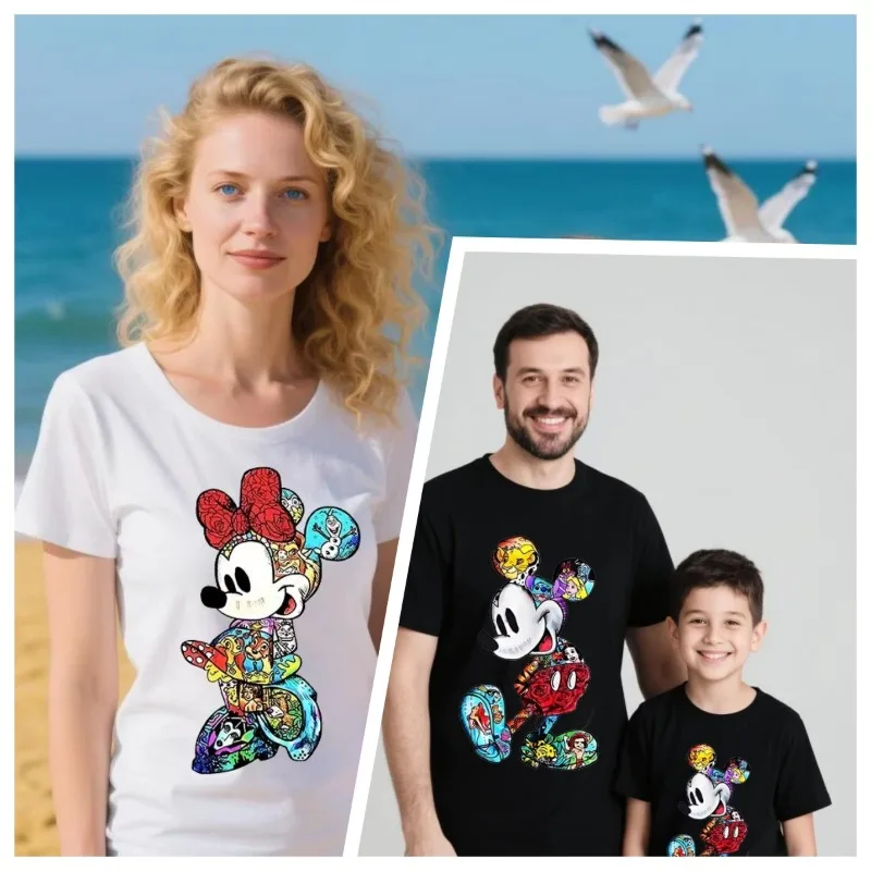 

2025 Disney Mickey Mouse Print T-shirt, Suitable for Mom, Dad, Kids, Family Matching Casual Quick-drying Short Sleeve
