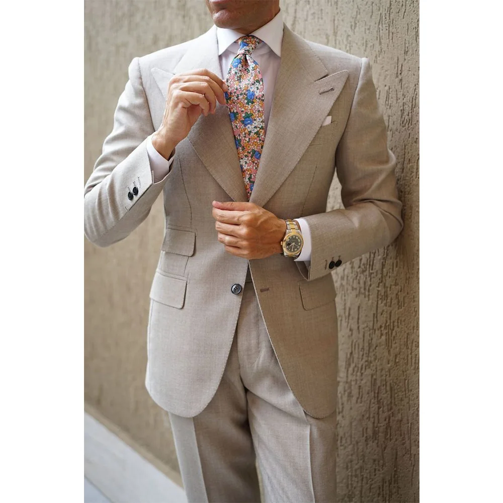 

Дышащий льняной костюм для мужчин, комплект из 2 предметов, однобортный, приталенный, свадебный, наряд для жениха, повседневная мода, легкий, удобный T