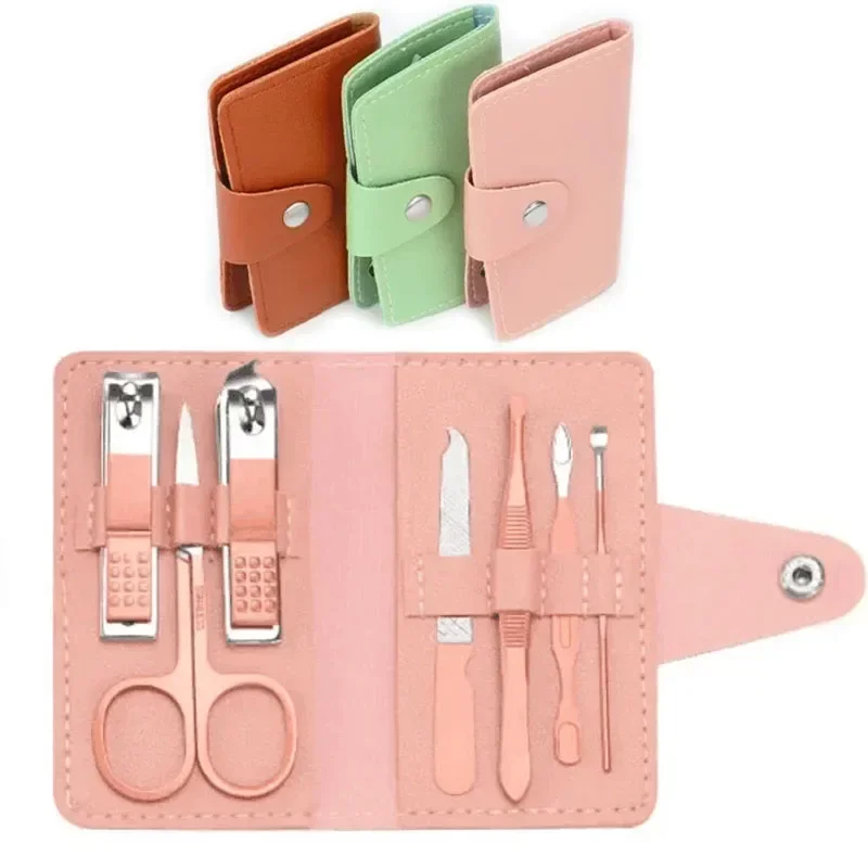 Manicure Pedicure Nail Care 7pcs Cutter Scissor Tweezer Clipper Kit Set With Colorful PU Leather Case Manicure Kit Set