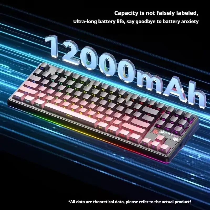 لوحة مفاتيح ميكانيكية AULA F87 Pro V2 لاسلكية ثلاثية الموديل 12000 مللي أمبير في الساعة عرض Gif مخصص مزدوج 8K 0.125 مللي ثانية قابلة للتبديل السريع RGB E-Sports Gam