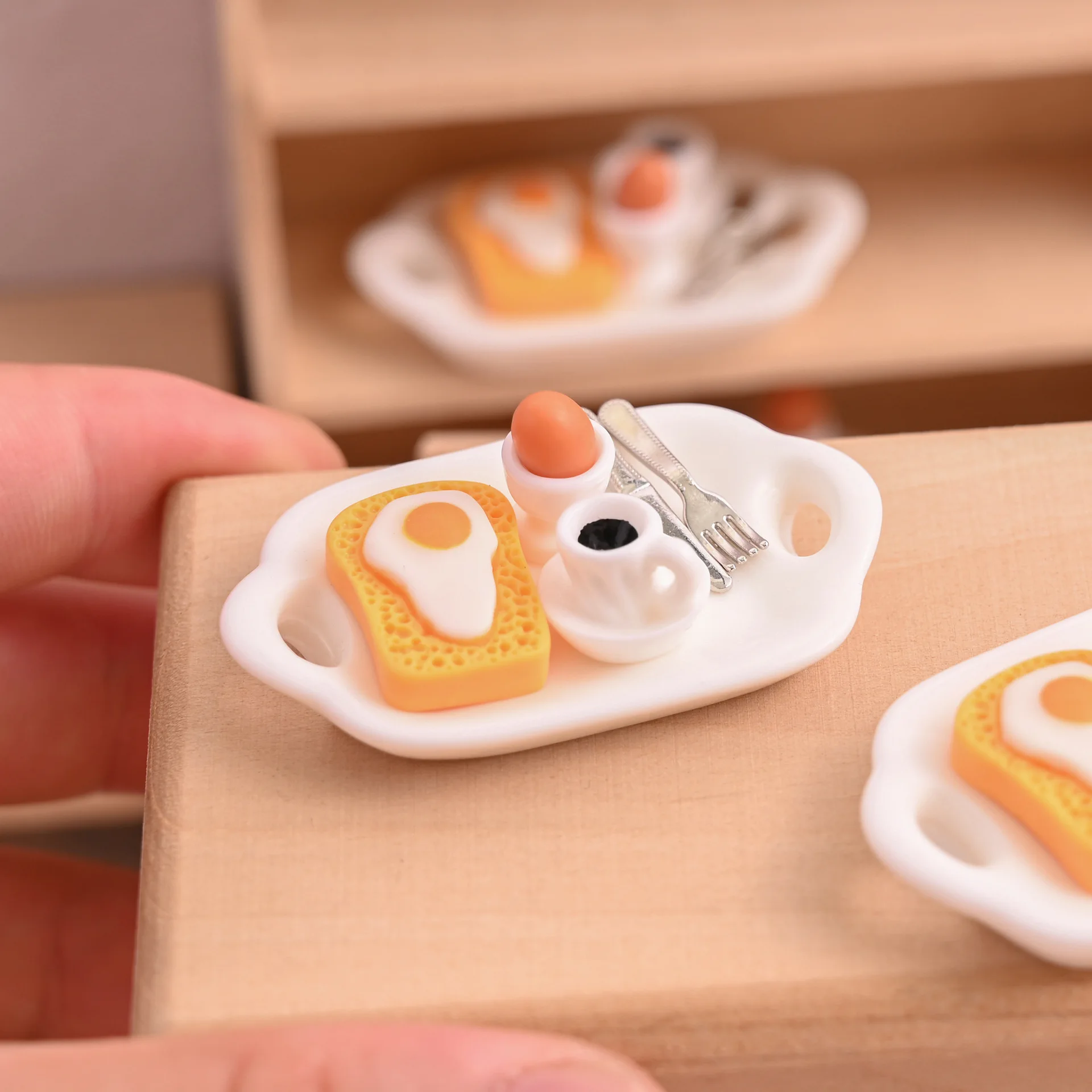1set Mini Bread Coffee Pot Egg Model Miniature Dollhouse Food Kitchen Accessories Afternoon Tea Scene