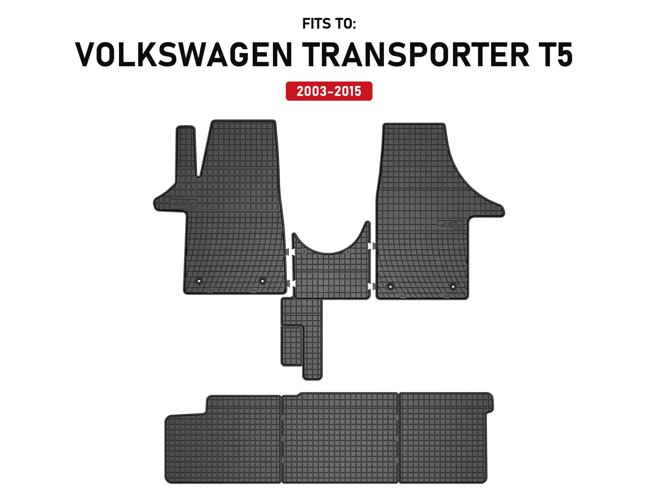 Image of Schwarze Gummi-Autofußmatten für: Volkswagen Transporter T5 2003-2015