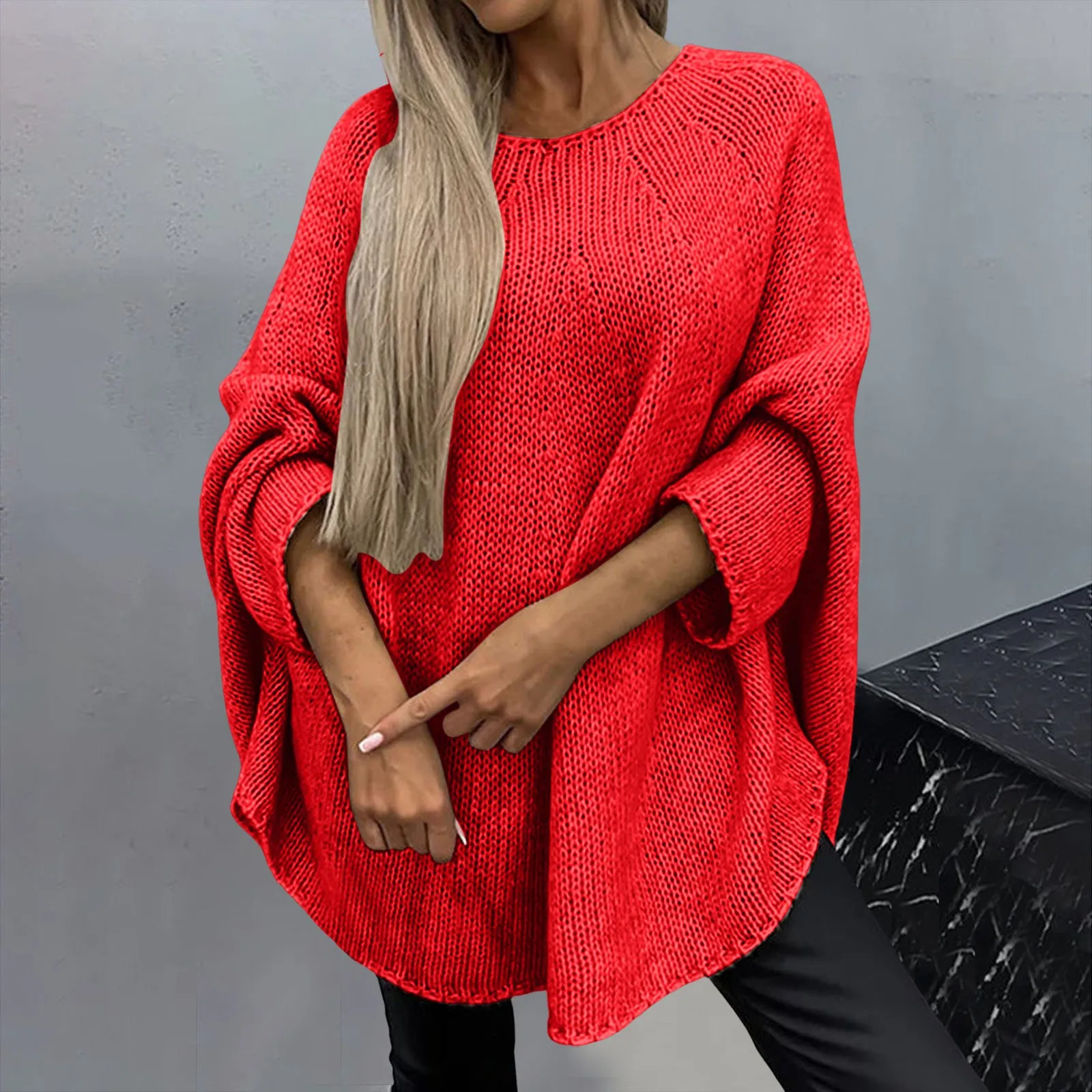 2024 wanita musim gugur mode baru Sweater rajut warna Solid Cape ponco tipe Knit Pullover Sweater sederhana longgar hangat Sweater