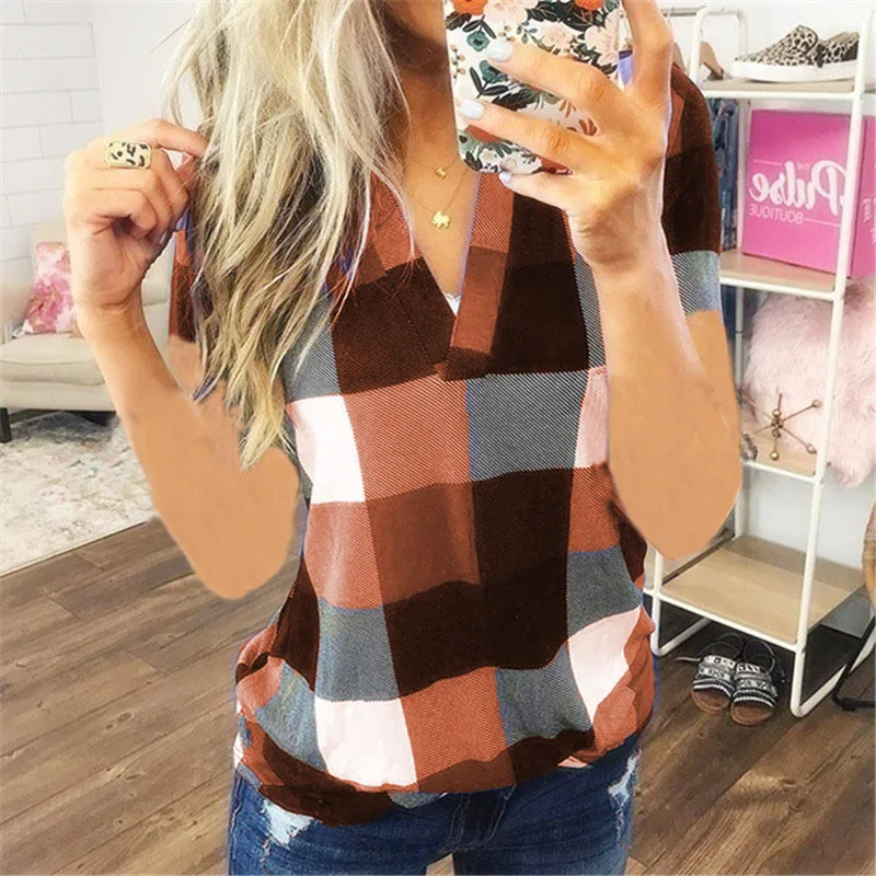 Mulheres vintage camisa de manga curta com decote em v camisas xadrez verão feminino blusa casual topos streetwear estilo coreano liquidação