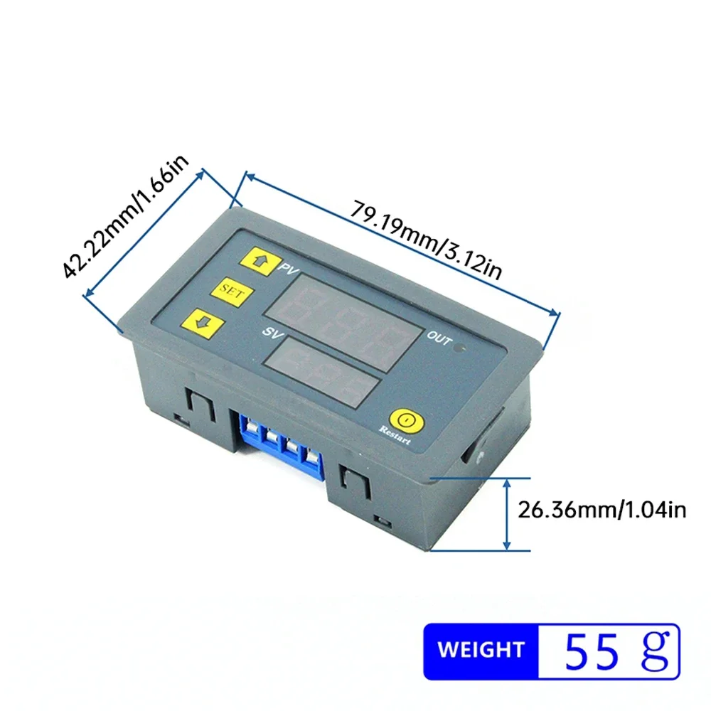 DC12V/24V AC110-220V Cycle Timing Delay Relay Module Dual LED Red and Blue Display 0s-999h T3230 Power ON OFF  Delay Timer Relay