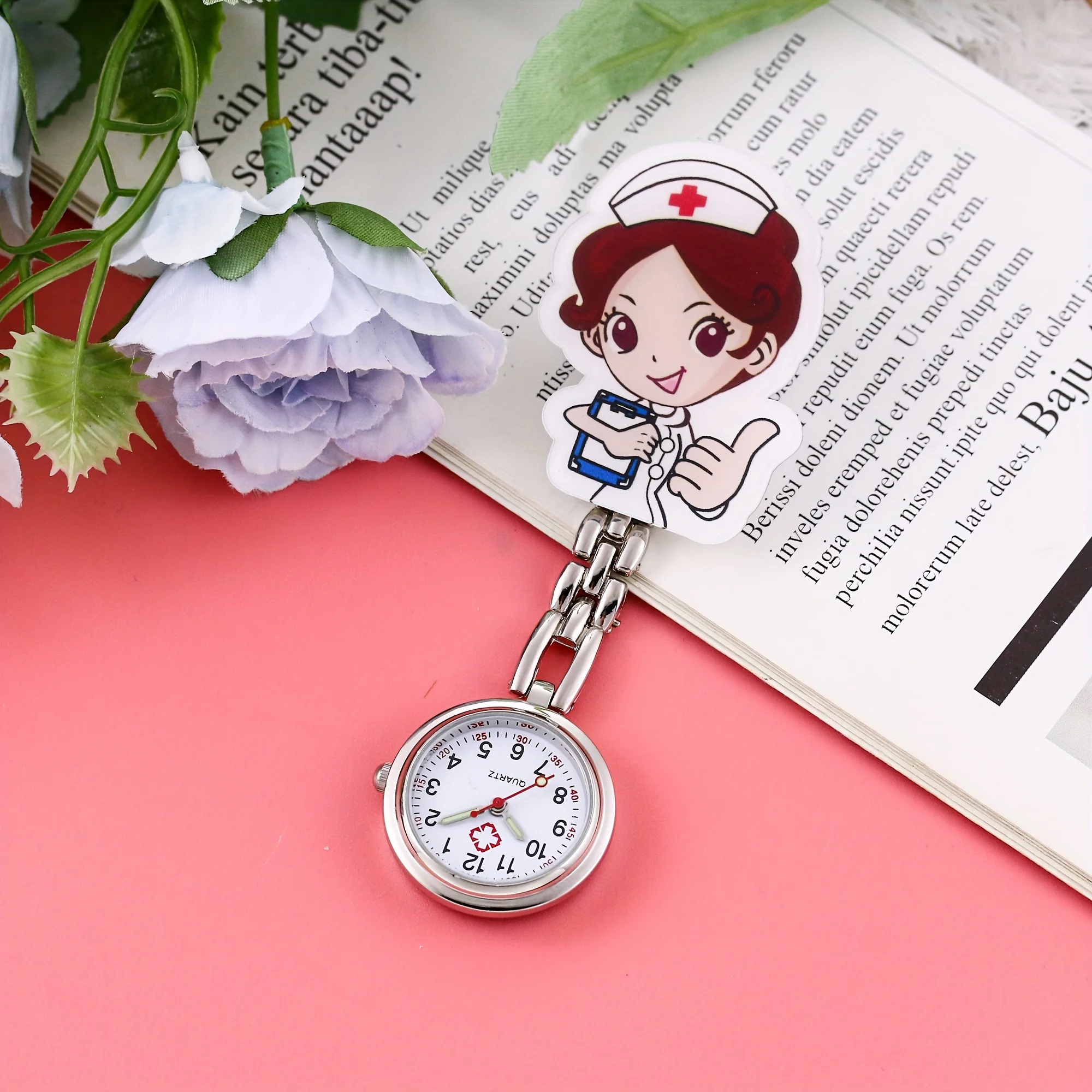 Cartoon Nurse Like Nurse Watch Pin Cute Cartoon Pocket Watch Men's and Women's Hanging Watch Chest Watch Watch