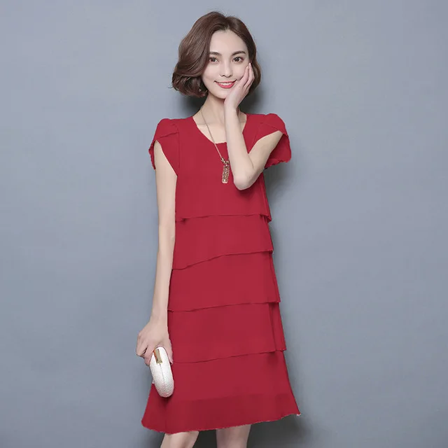 

Summer Chiffon Dress The New Fashion Women Plus Size 5XL Loose Cascading Ruffle Red Dresses Casual Ladies Elegant Party Cocktail