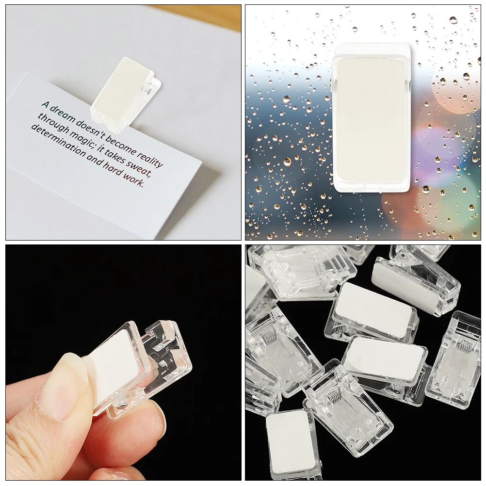 

35pcs ID Holder Transparent Mini Self Adhesive Clips for Crafts Wall Hanging Badge Clamps Plastic Name Tags Photo Decorating