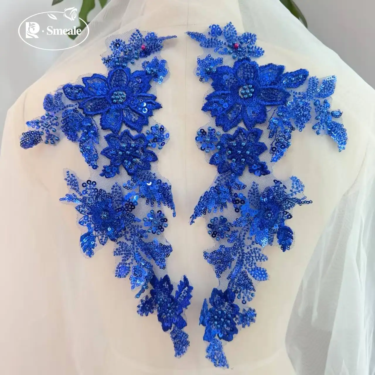 10 Stück/2 Stück. Bestickte Spitze mit mehrfarbigen Perlen, Perlenstickerei, Blumen-Pailletten, handgemachter DIY-Spitzen-Applikations-Patch. – Detail 6