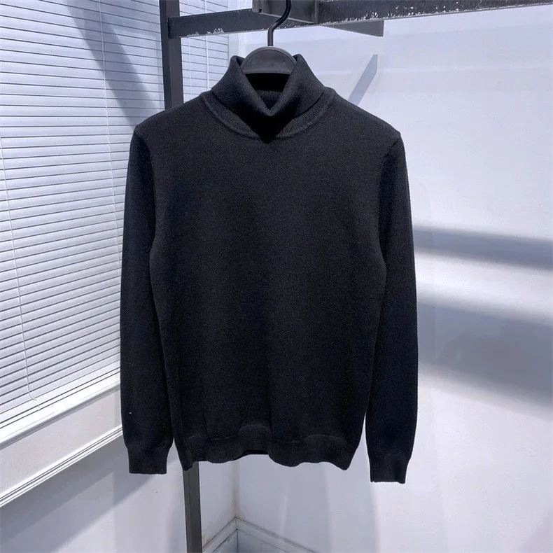 New 2024 Winter Casual Men's Sweater Solid Color Elastic Soft High Neck   Knitwear Pullover Bottom Long Sleeve A180