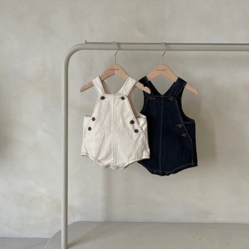 Classics Infant Kids Cotton Denim Overalls In Solid Colors - Fashion Summer Clothes Bodysuits for Newborn Baby Boys Girls 0-24M image 2