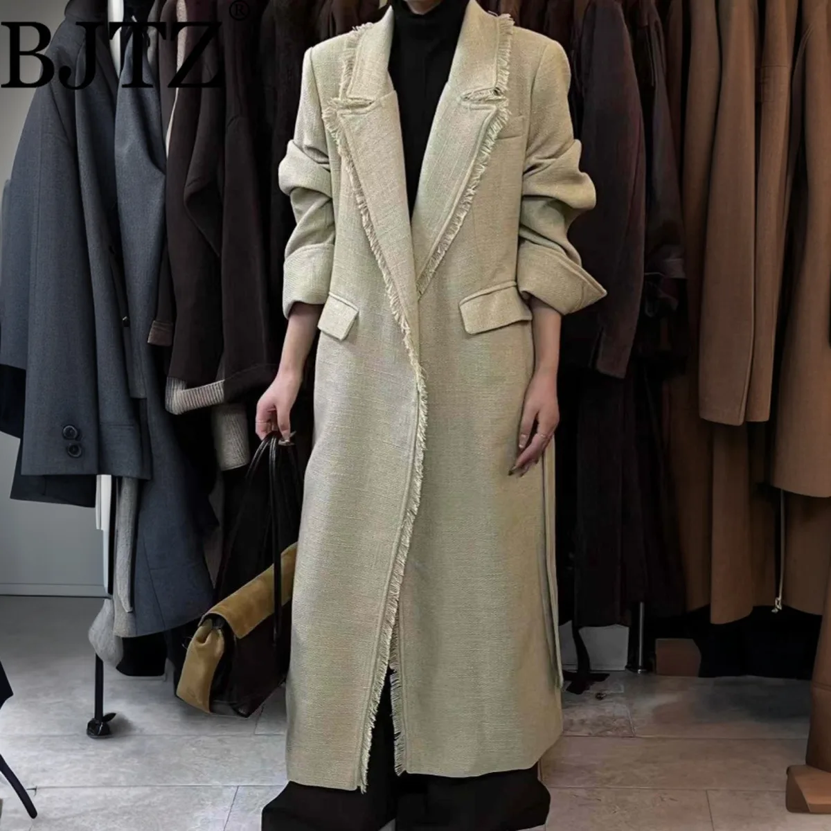 

BJTZ 2025 Autumn Women's New Style Leather Coat With Flowing Fringes And Fashionable Design Featuring Belt - Premium Luxury