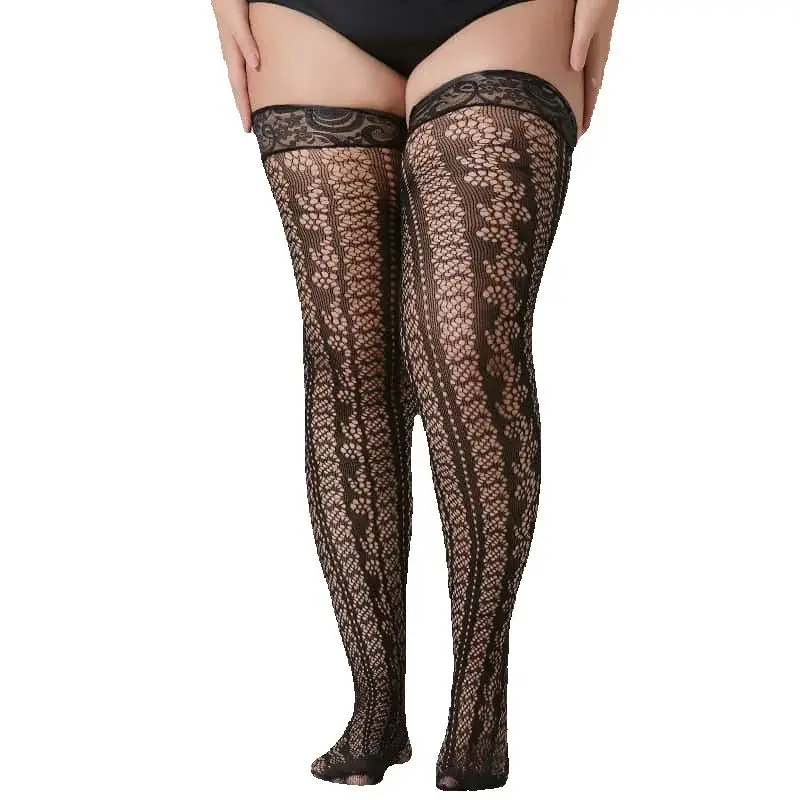 

plus size Women's black Lace Fishnet Long socks Mesh Stockings Sheer Thigh High Tights for Gothic Cosplay Evening Party wear XXL