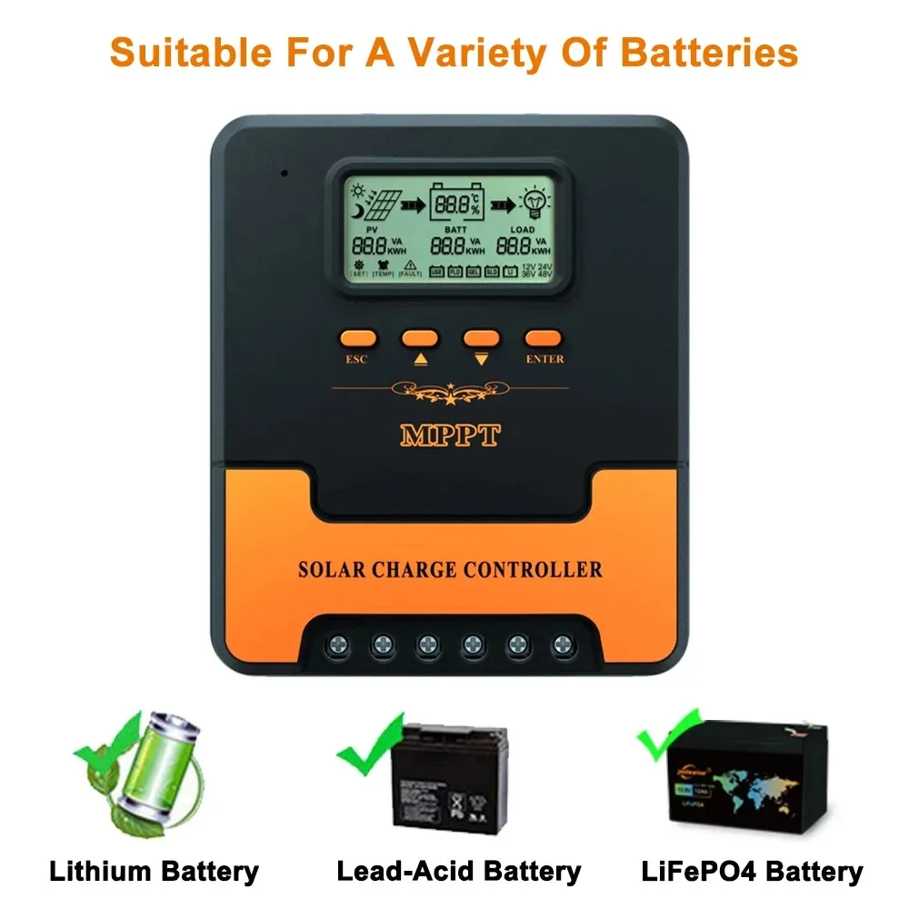 MPPT Solar Auto Charger Controller 10A/20A/30A/40A/50A/60A 12V 24V Smart PV Regulator For LiFePO4 Lithium GEL Lead Acid Battery