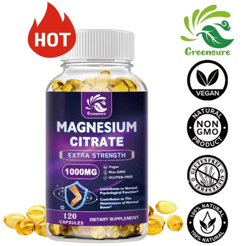 Magnesium Citrate Capsules 1000 Mg - Maximum Absorption for Muscle, Nerve, Bone and Heart Health - Gluten Free, Non-GMO