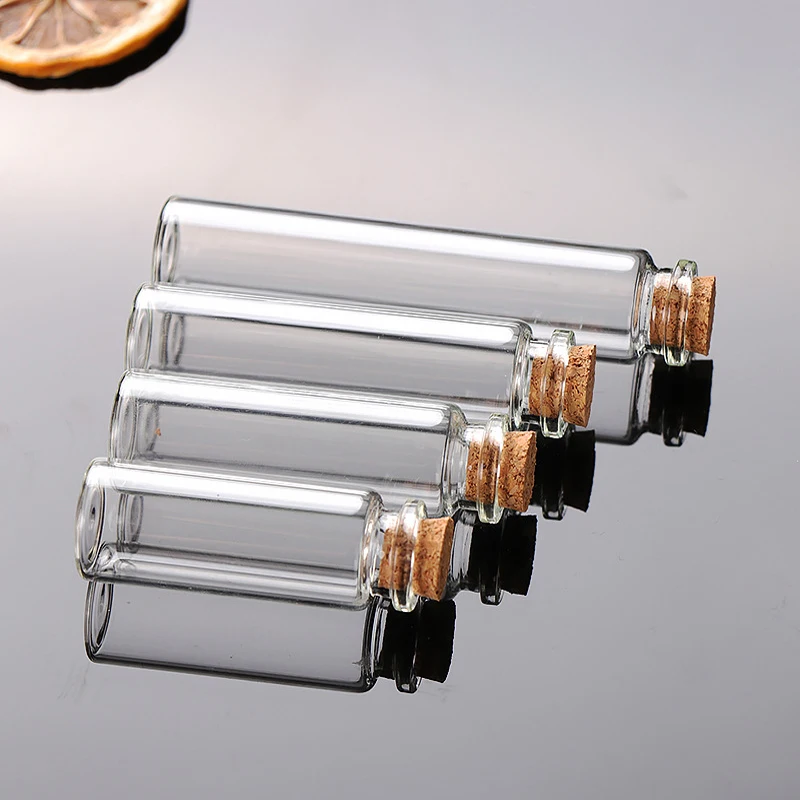 100Pcs 5/8/10/12/15/20ml Empty Mini Glass Bottles with Cork Stoppers Lovely Glass Vials for DIY Craft Wedding Home Party Decor
