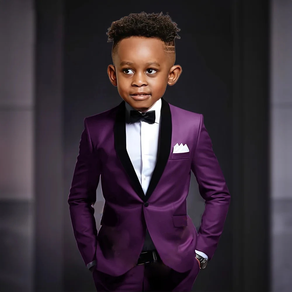 

Black Boys Suits Splicing Black Lapel Clothes Kids 2 Pieces Set Formal Wedding Tuxedo Fashion Shawl Lapel Blazer Child