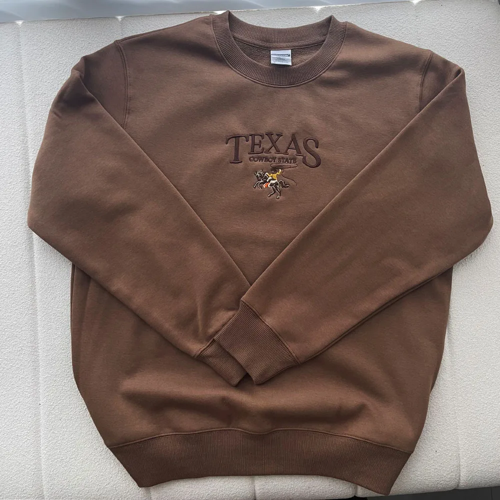 Texas Cowboy State bestickte Vintage Pullover Herbst Langarm dicke warme Fleece Frauen Sweatshirts Rundhals ausschnitt Pullover