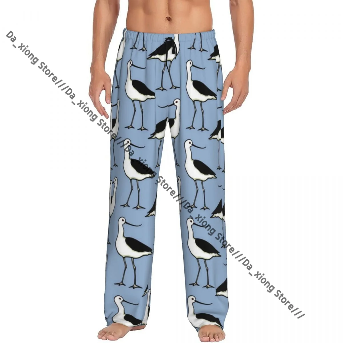 

Mens Casual Pajama Long Pant Loose Elastic Waistband Hand Drawn Avocet Pattern Cozy Sleepwear Home Lounge Pants