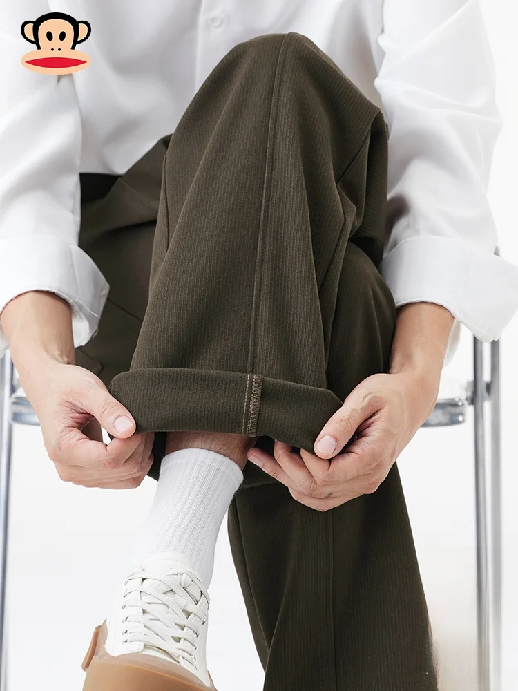 

PaulFrank Men's Casual Woolen Straight Leg Pants Spring Autumn Versatile Faded Loose Fit West Pants Youthful Energy Sle