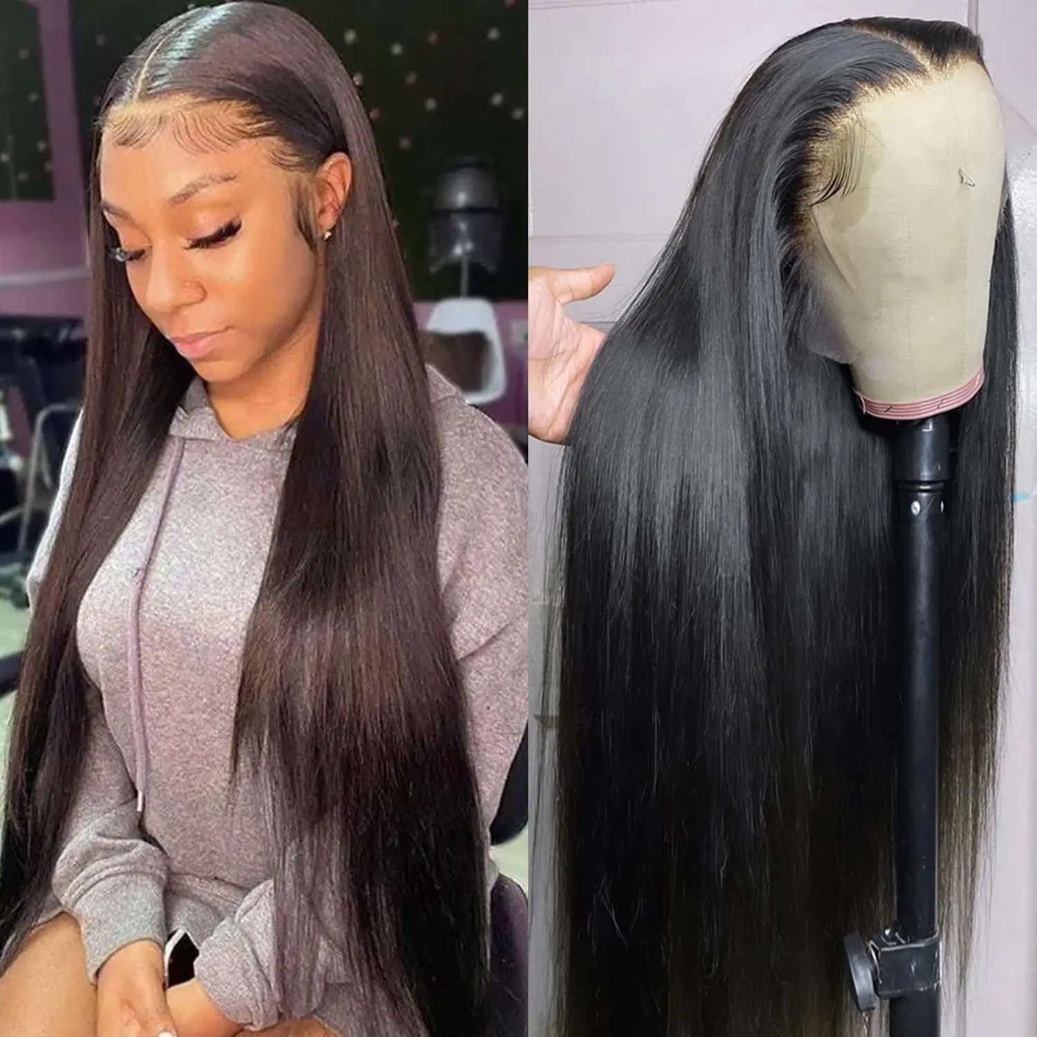 Bone Straight 13x4 Lace Front Wig Hd Transparent Brazilian 30 32 Inch  Lace Frontal Human Hair Wigs For Black Women