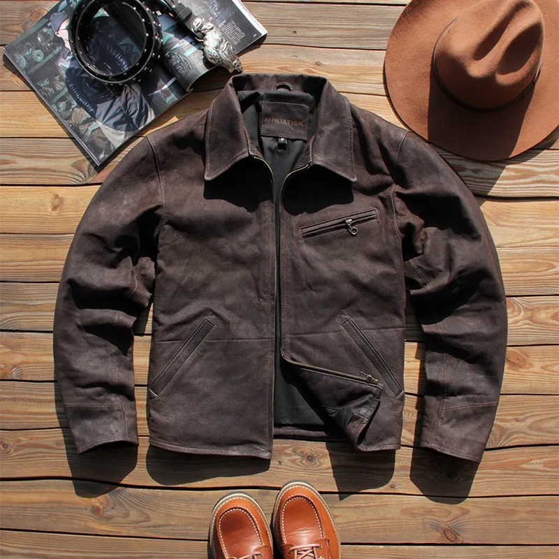 leather for men batik uncoated washed casual lapel