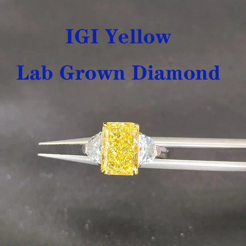 

IGI 3.0ct Yellow Diamond Engagement Ring Trilogy 14K 18K Yellow Gold Lab Grown Diamond Ring Marquise＆Triangle Fine Jewelry