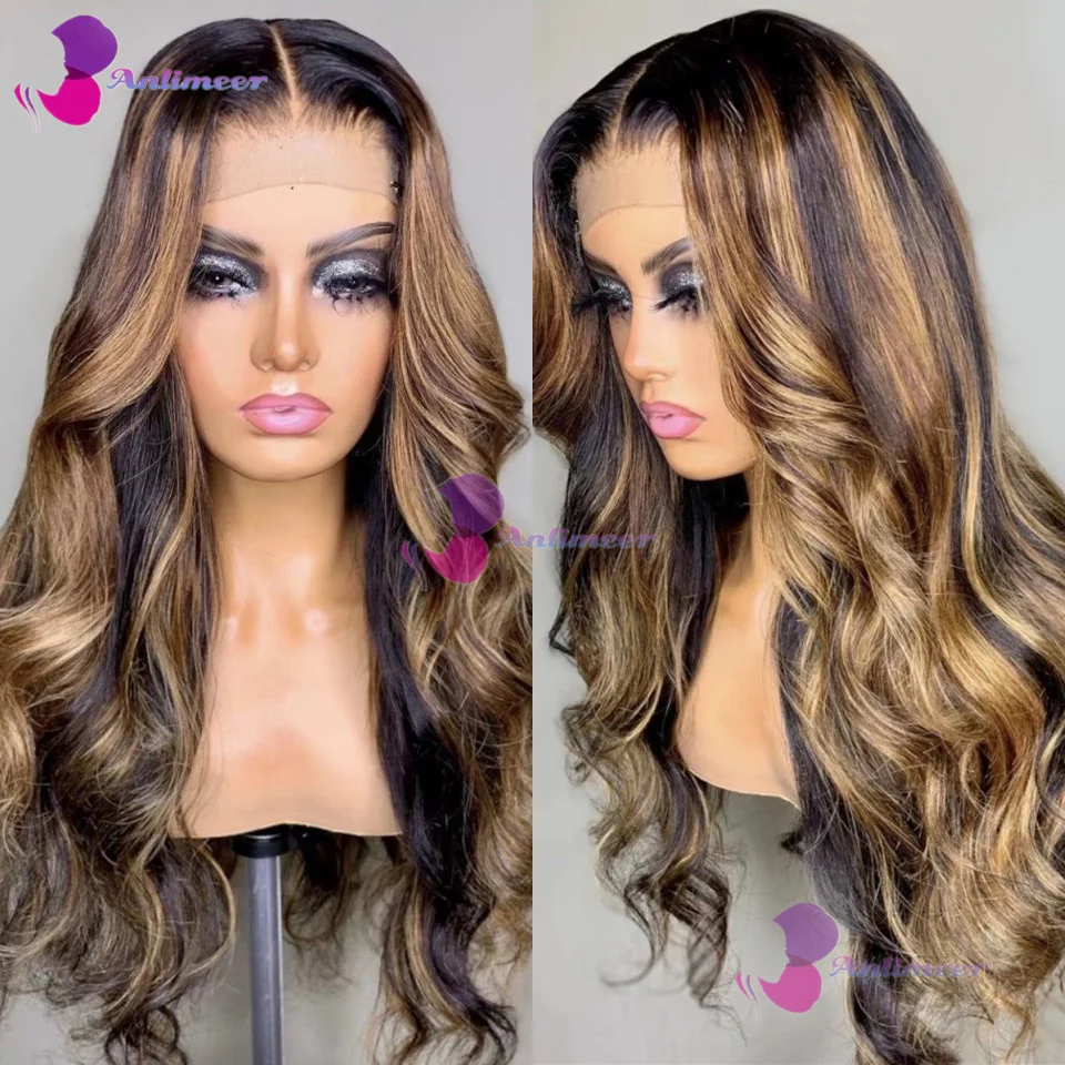 Ombre Lace Front Wig Human Hair Highlight 13x4 Body Wave Lace Front Wigs 180% Density 4/27 Colored Honey Blonde Silk Top Wigs