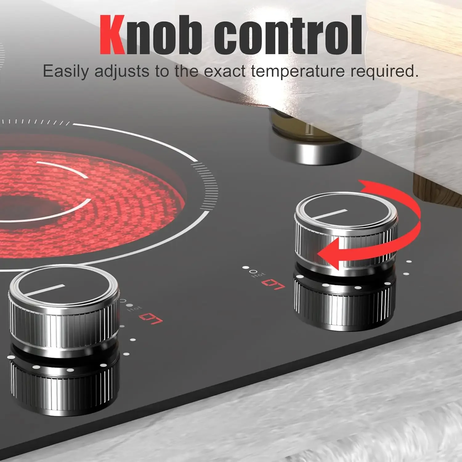 Electric Cooktop 2 Burners, Knob Control, Plug in Electric Stove 110v, 2000w, 9 Power Levels, Countertop & Built-in Ceramic Cook