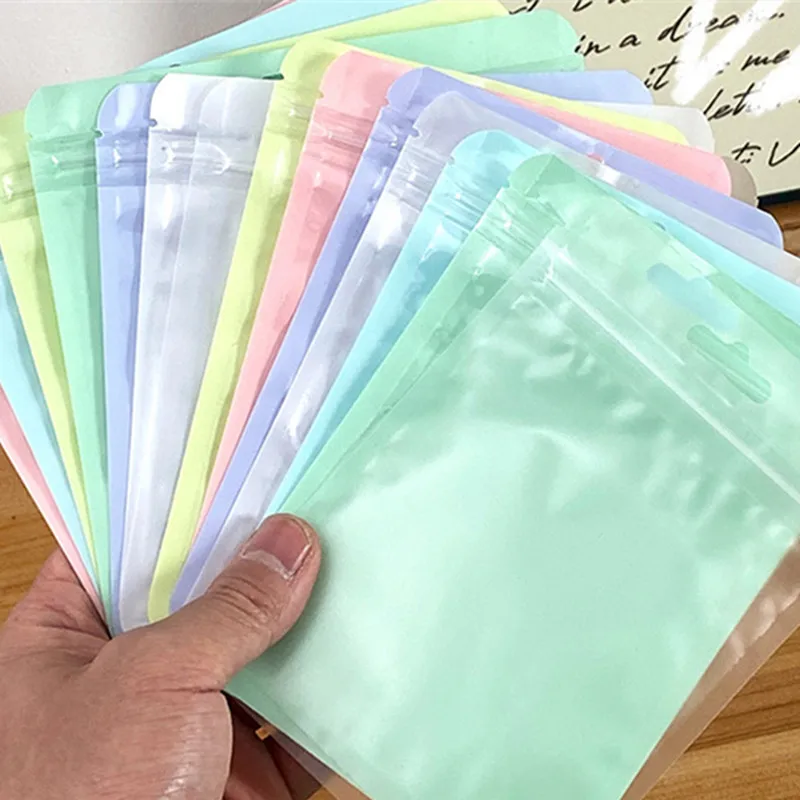 50pcs/lot Reusable Plastic Zip Lock Bags Transparent Macaron color Sealing Bag for DIY Jewelry Retail Display Wrap Packaging Bag