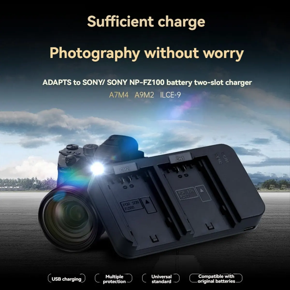 Super Sale NP-FZ100 Dual Slot Type-C Input Port Lightweight Portable Camera Battery Charger for SONY A7M4 A9M2 ILCE-9