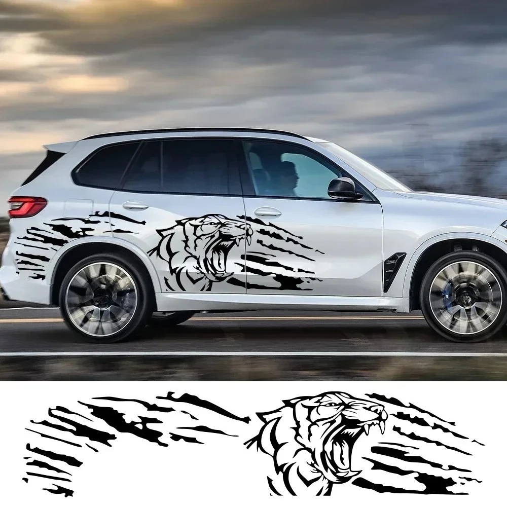 

2PCS Car Door Side Stickers Roaring Tiger Pattern Vinyl Decals Self-adhesive Auto Body Styling Decoration Stickers Accessories