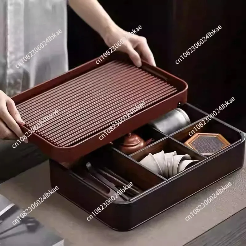 Multifunctional Bamboo Tea Tray Drainage Tea Set Storage Box Living Room Family Kung Fu Tea Set Drawer Type Distribution Box