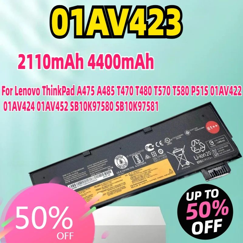

New 01AV423 Laptop Battery For Lenovo ThinkPad A475 A485 T470 T480 T570 T580 P51S 01AV422 01AV424 01AV452 SB10K97580 SB10K97581